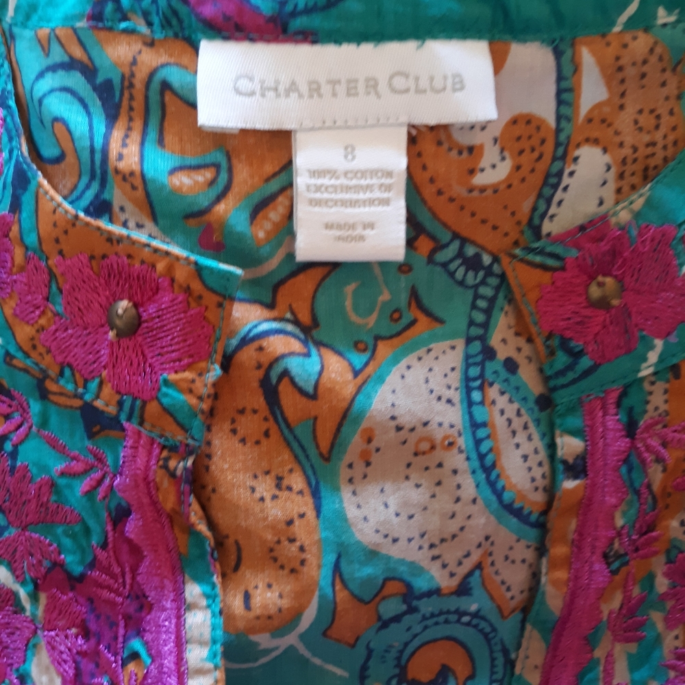 Charter club embroidery paisley tunic top sz 8 *H - Picture 4 of 7